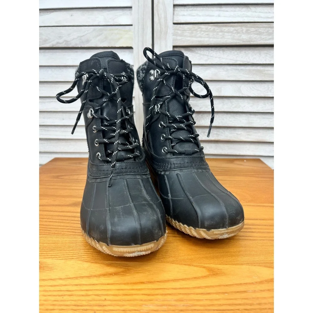 Tommy Hilfiger Duck Boots 10 Black Womens Winter Rain Lined